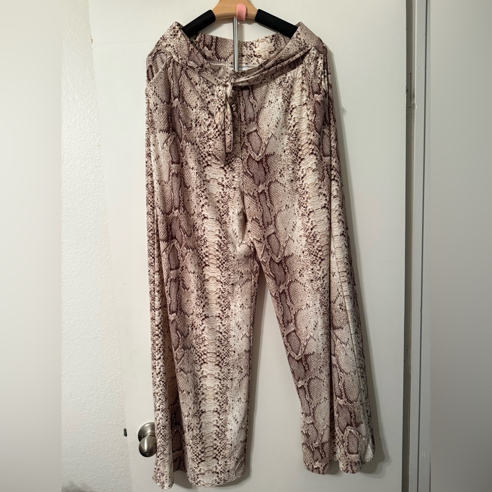 Bar III Beige Snake Print Wide Leg Pants